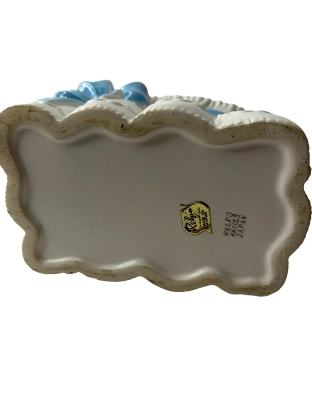 Vintage Relpo Baby Bassinet Planter MCM Ceramic Nursery Cradle Decor Blue